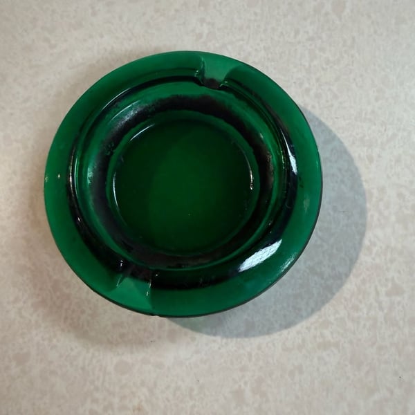 Vintage Green Glass Round Ashtray Catchall Mid Century Modern