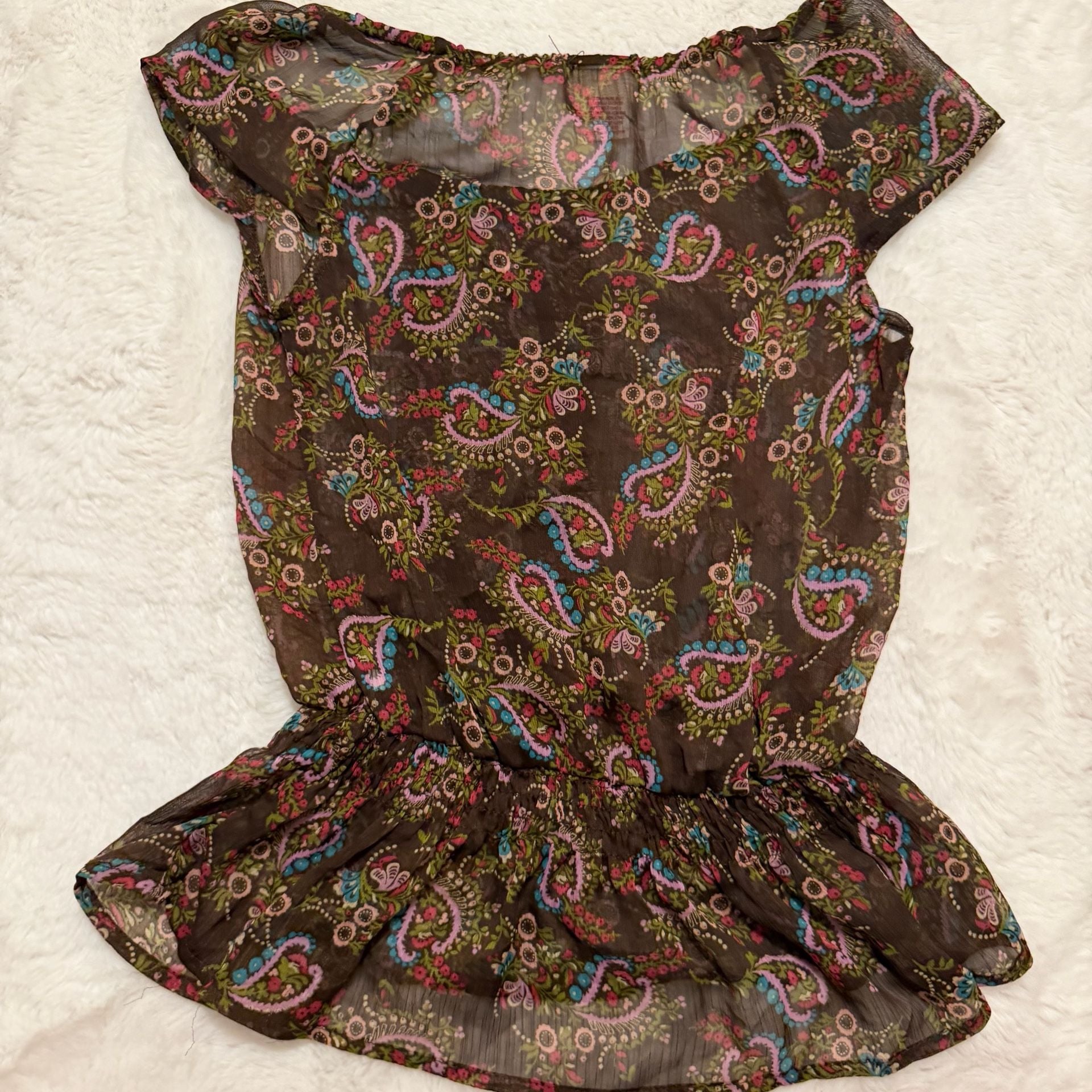 Willow & Root Floral Mesh Ruffle Top Brown Brown 6