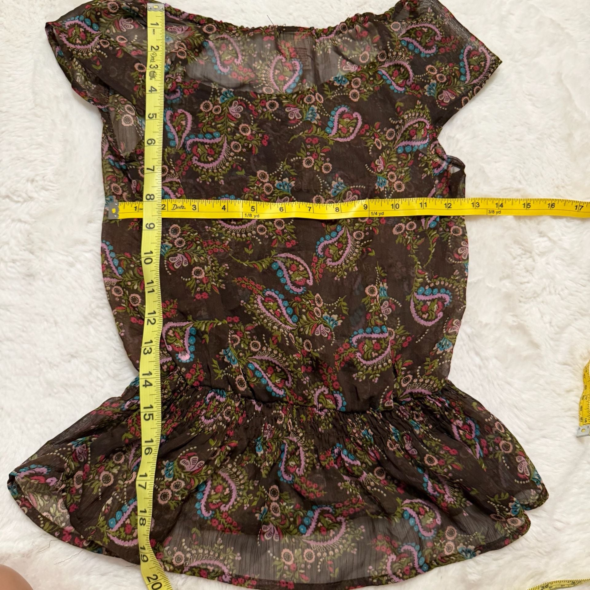 Willow & Root Floral Mesh Ruffle Top Brown Brown 7