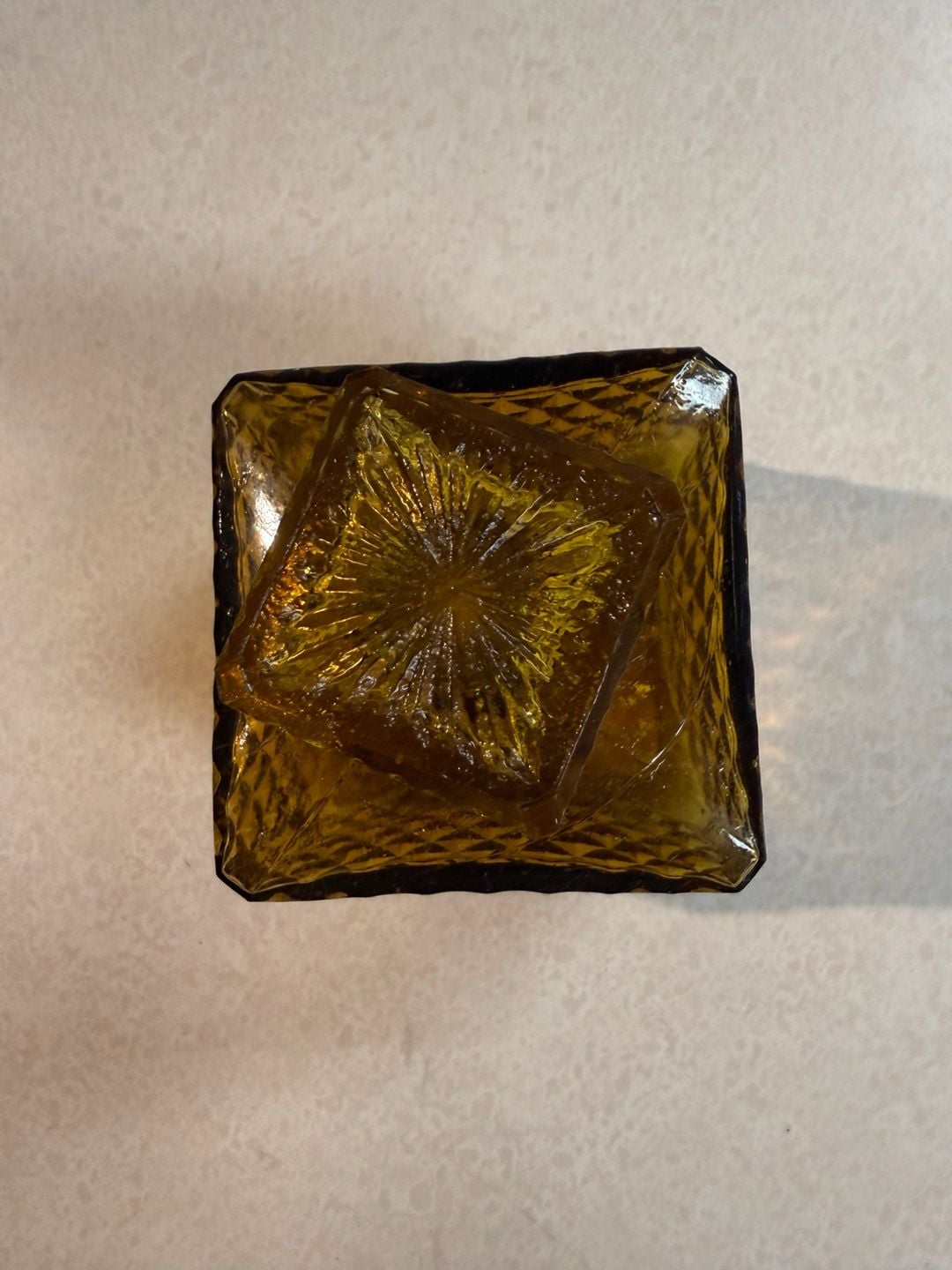 Vintage Diamond Point Amber Glass Square Decanter Bottle With Stopper 2
