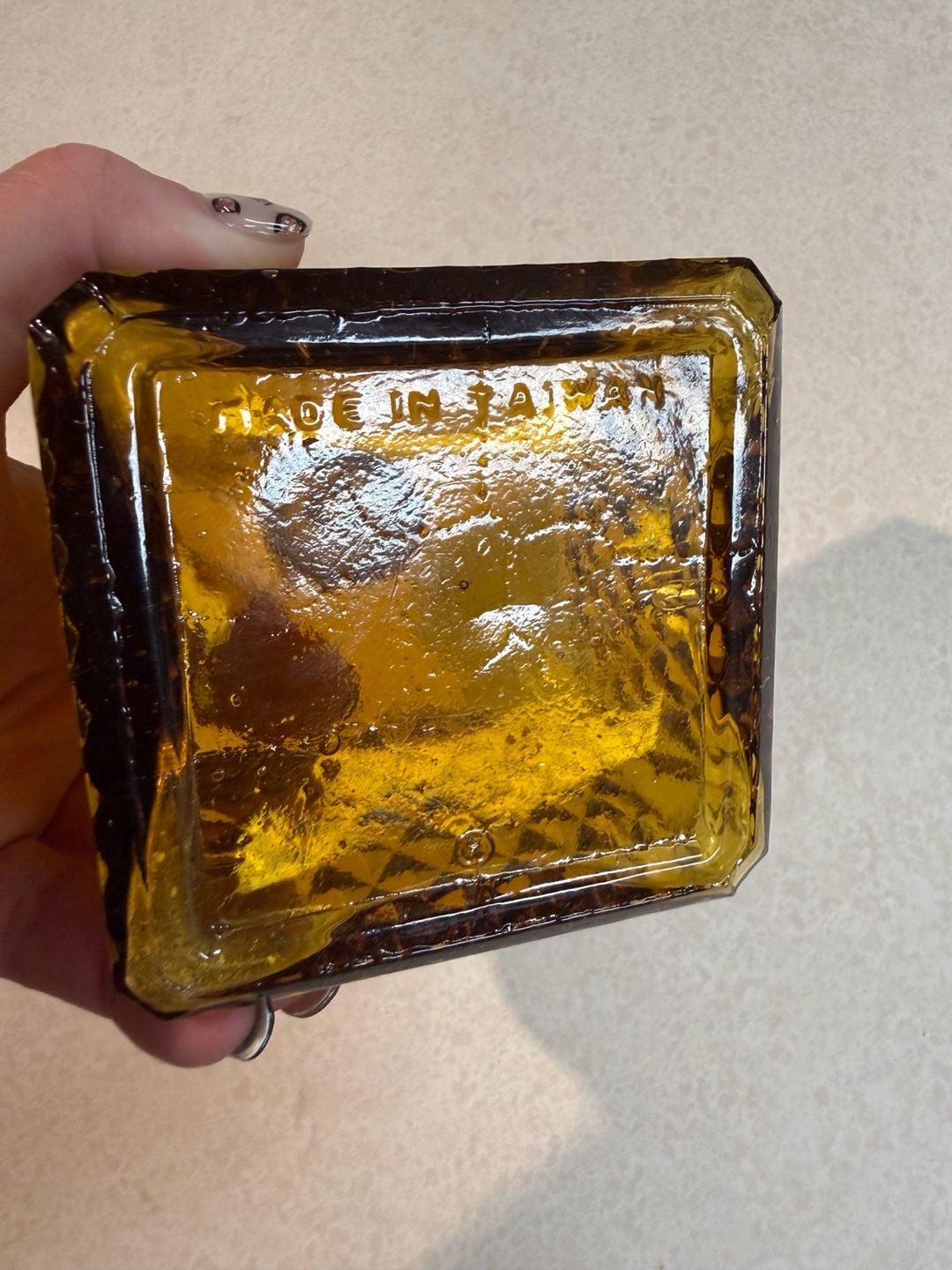Vintage Diamond Point Amber Glass Square Decanter Bottle With Stopper 3