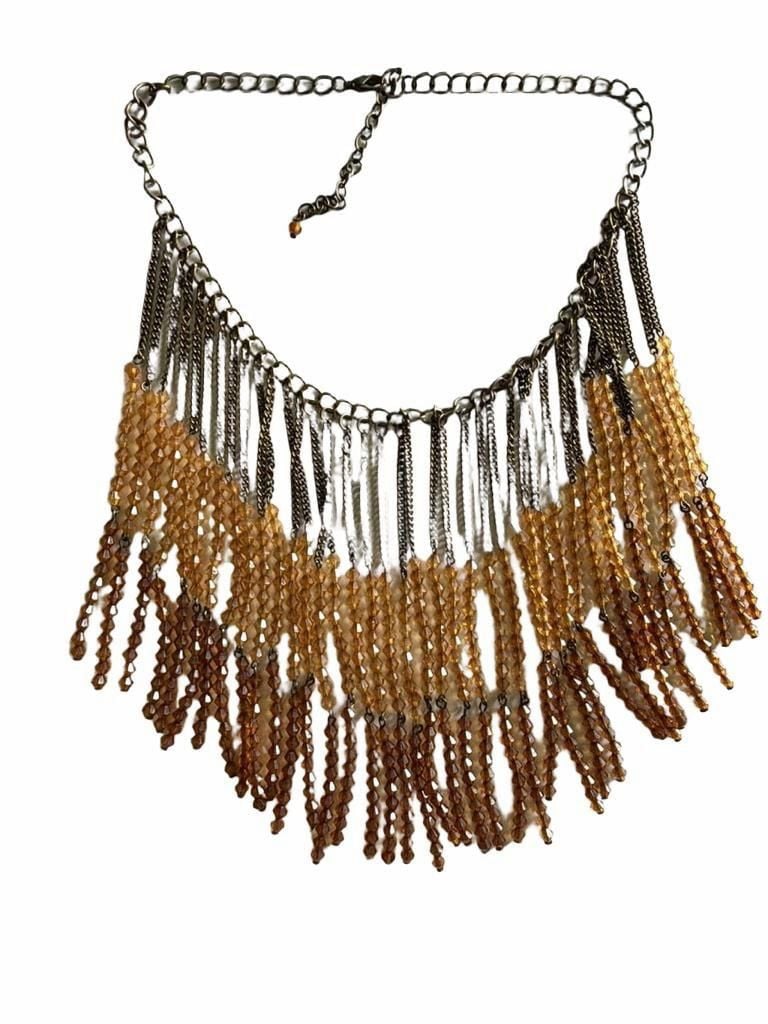 Amber Bead Fringe Statement Bib Necklace 2