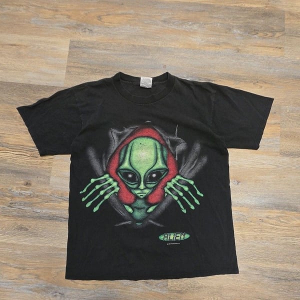 90s Alien T-Shirt Size L Black Alien Green Alien Graphic T-Shirt