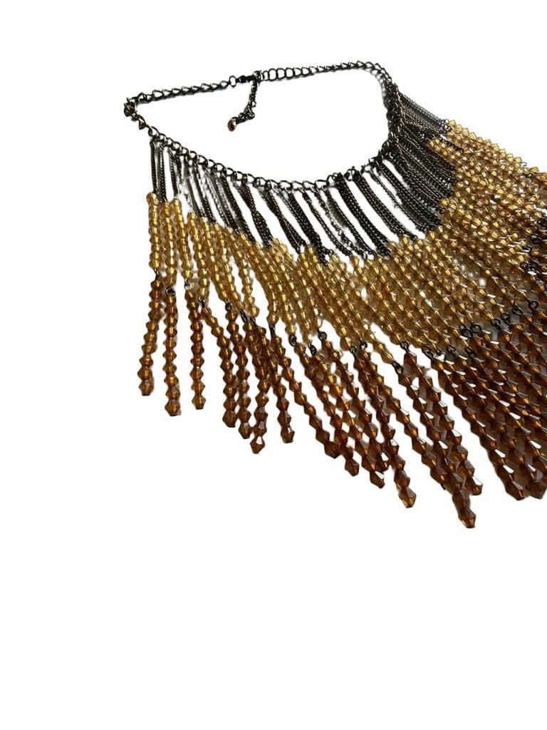 Amber Bead Fringe Statement Bib Necklace 4