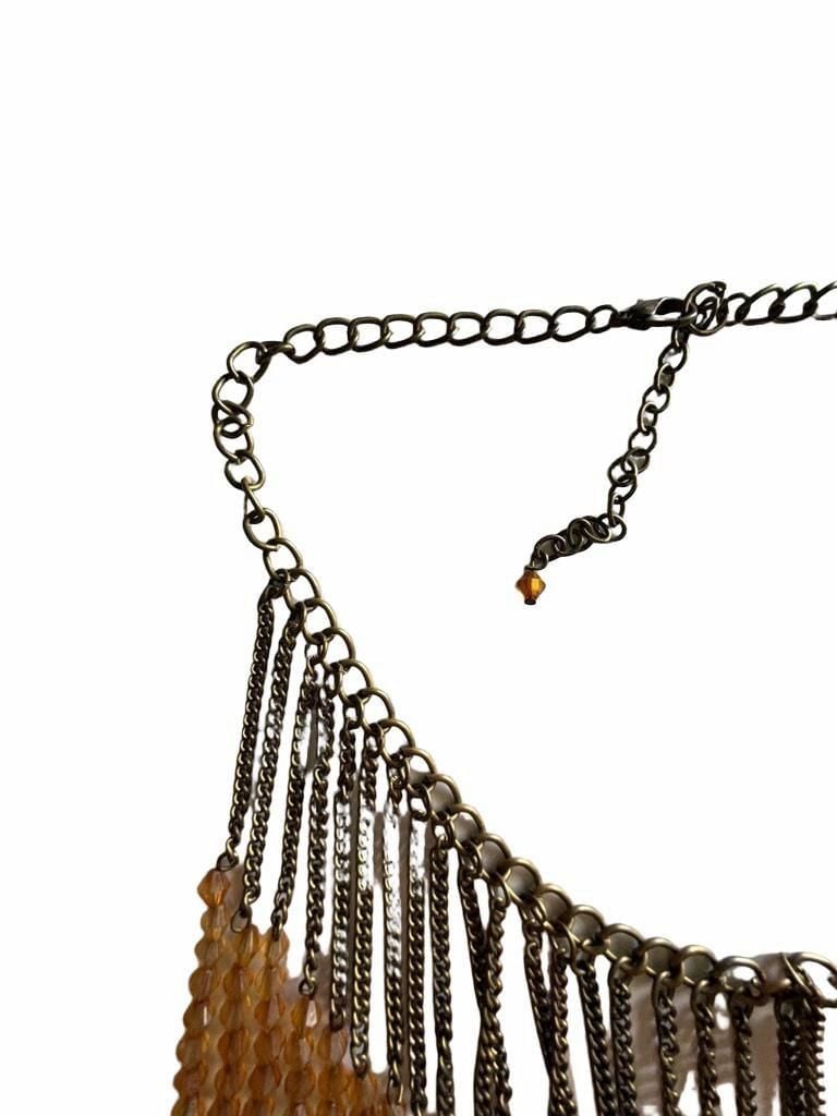 Amber Bead Fringe Statement Bib Necklace 6