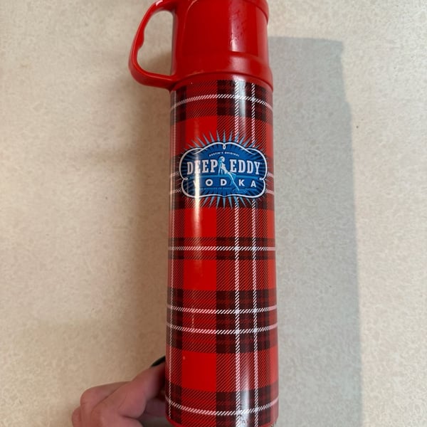 Deep Eddy Vodka Red Plaid Thermos Bottle With Cup