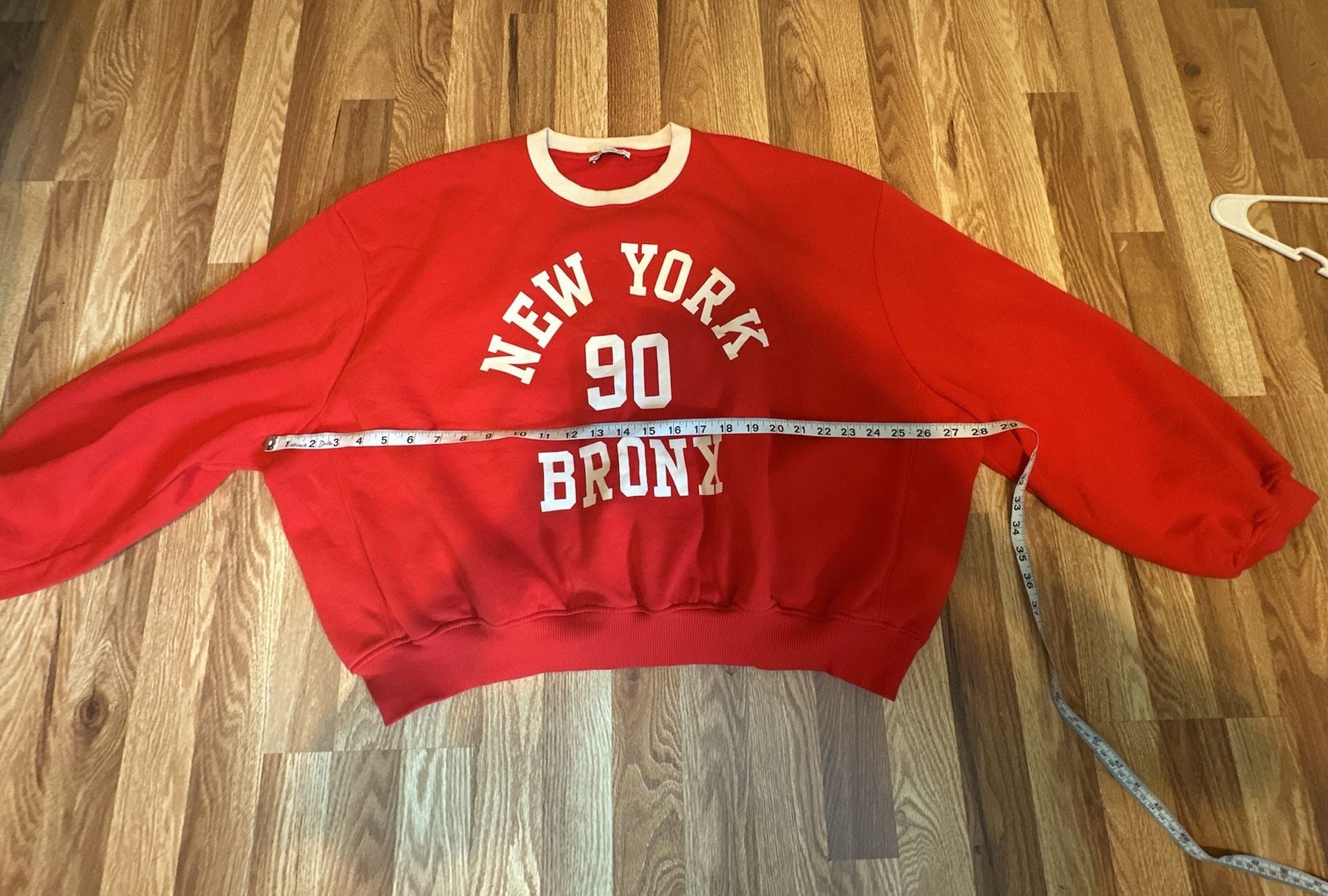 Zara New York NY Bronx Red crewneck ringer sweatshirt Size L Oversized fit 6