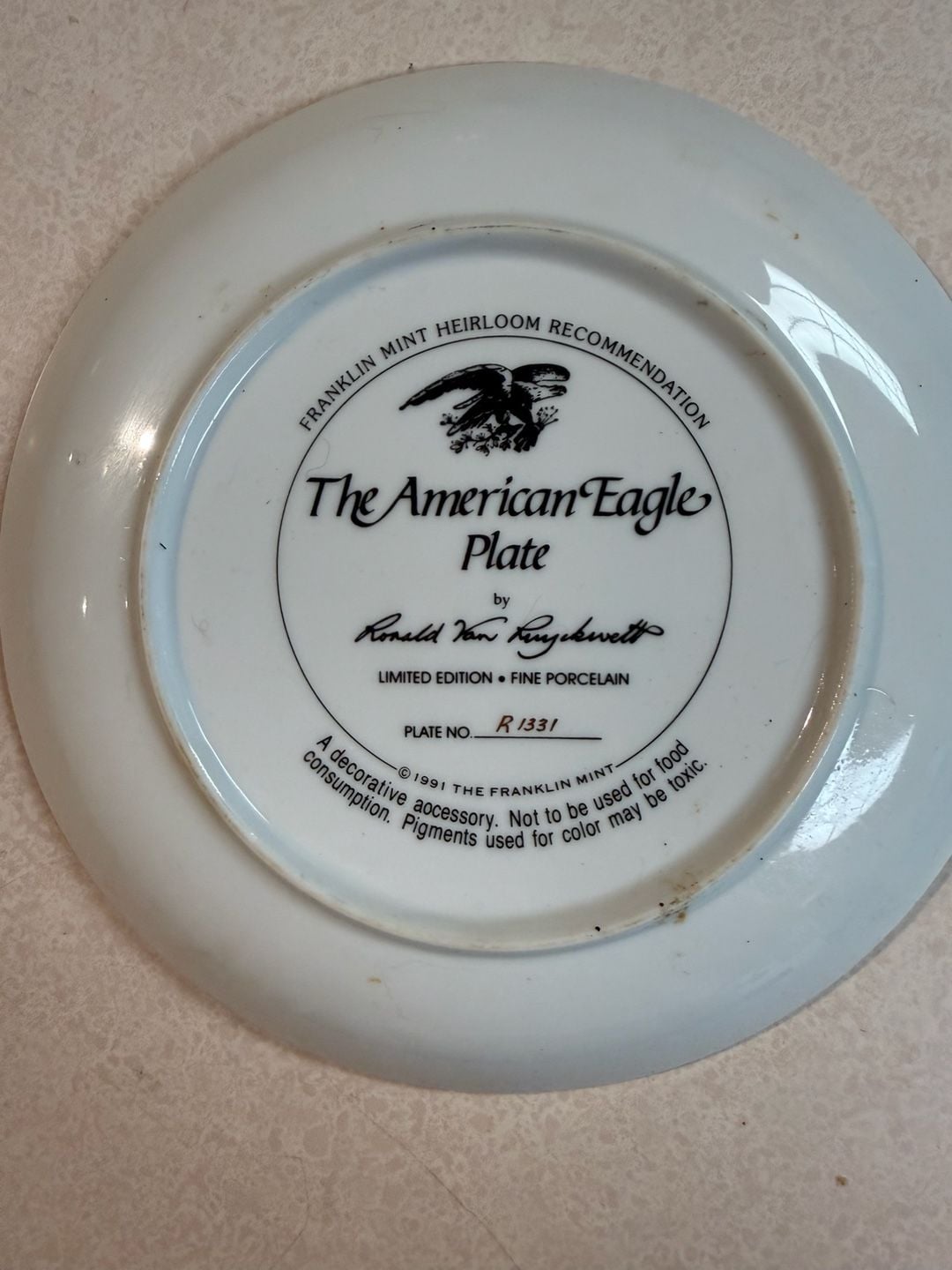 Franklin Mint The American Eagle Plate Ronald Van Ruyckevelt 8 Inch 2