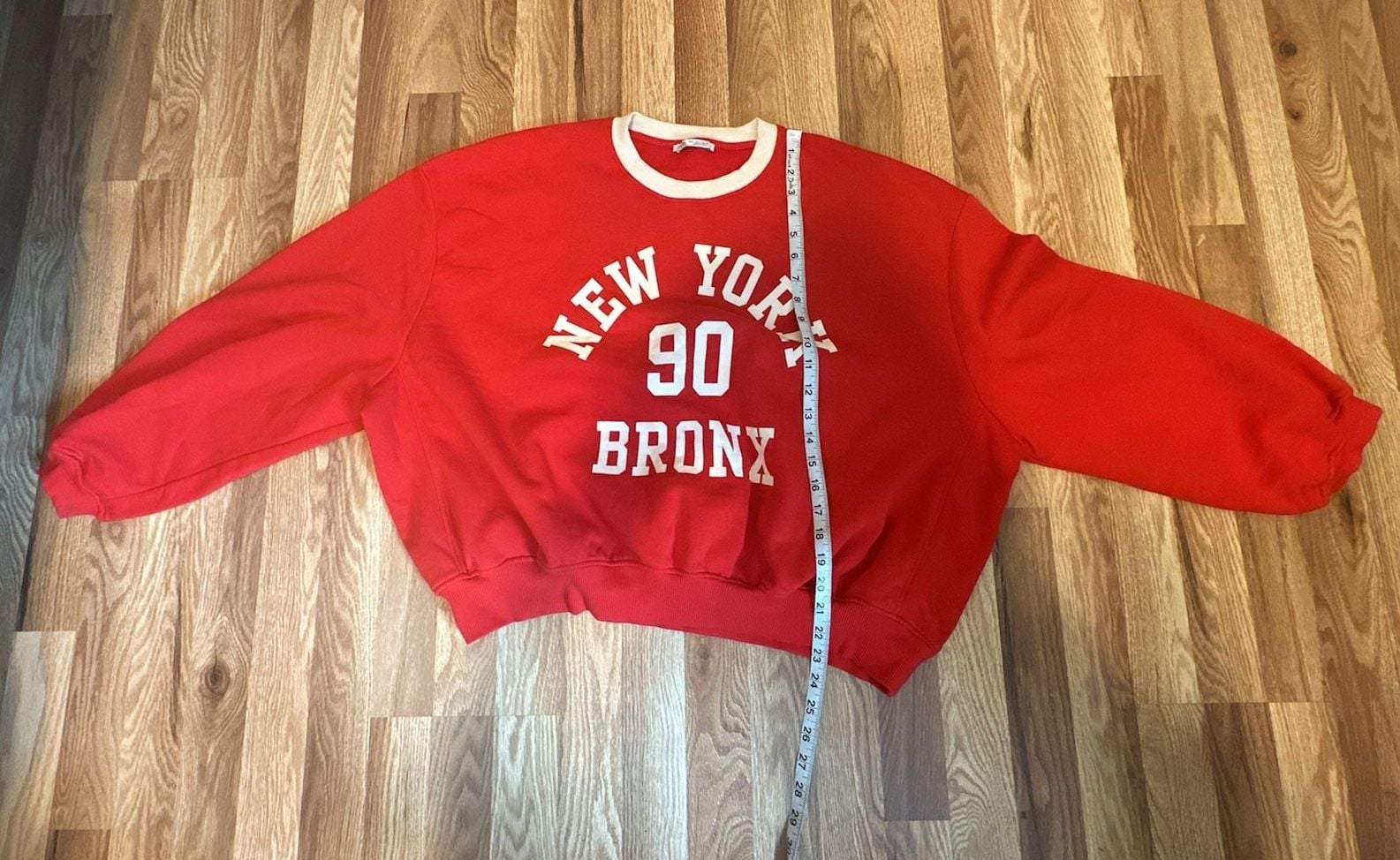 Zara New York NY Bronx Red crewneck ringer sweatshirt Size L Oversized fit 8
