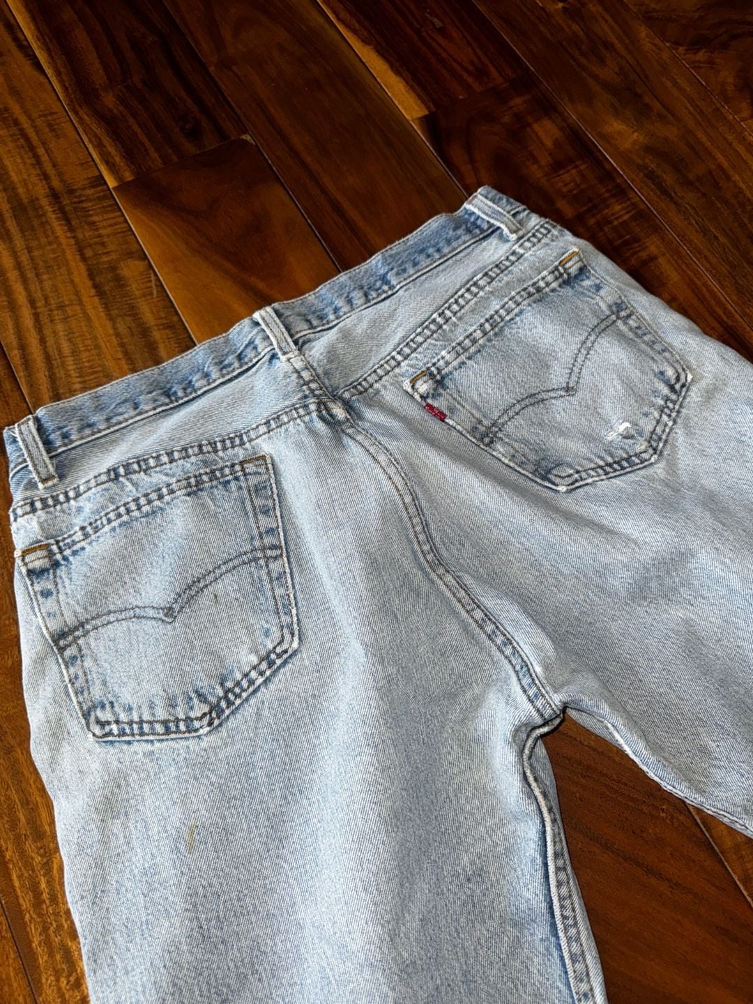 Levi's 501 1989 Vintage Denim Jeans Size 36x30 Light Wash Ripped Patches 9