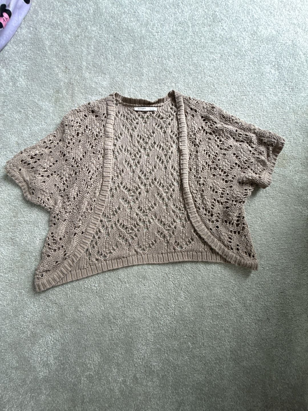 Old Navy Open Knit Cardigan Size L/G Tan Crochet Shrug 2
