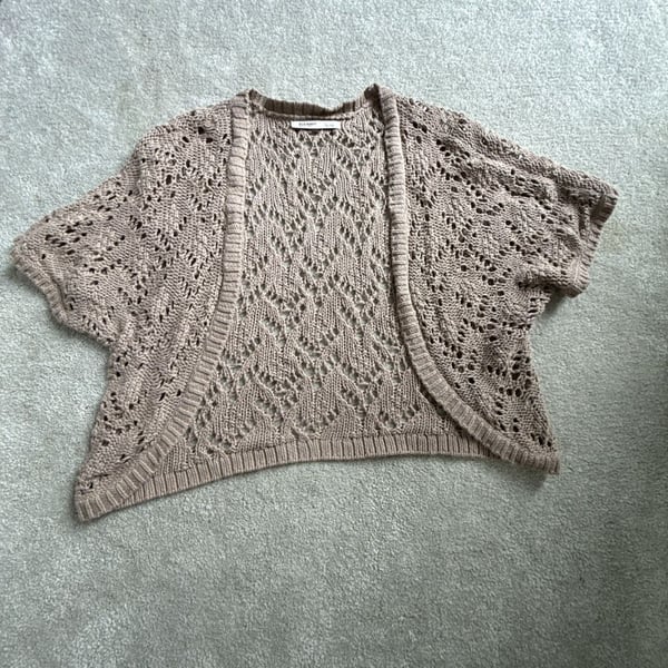 Old Navy Open Knit Cardigan Size L/G Tan Crochet Shrug