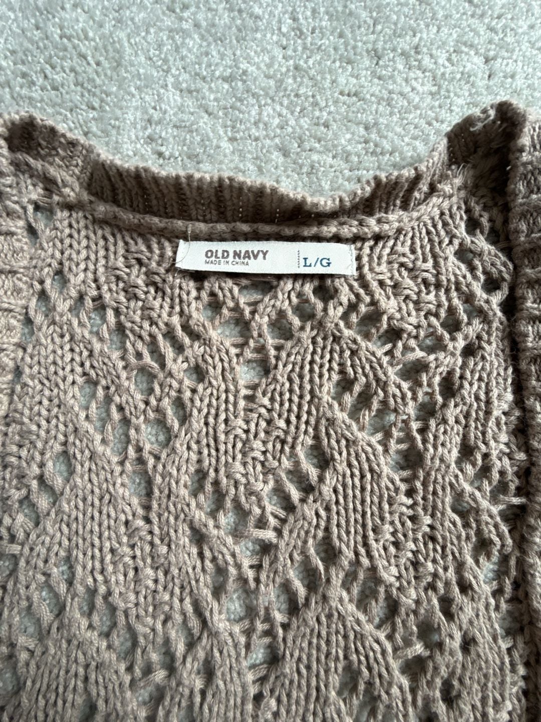 Old Navy Open Knit Cardigan Size L/G Tan Crochet Shrug 3