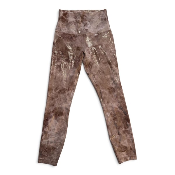 RARE Lululemon Align HR Pant 25" Shine Diamond Dye Cacao Gold Foil - Size 4 (LW5FBSS)