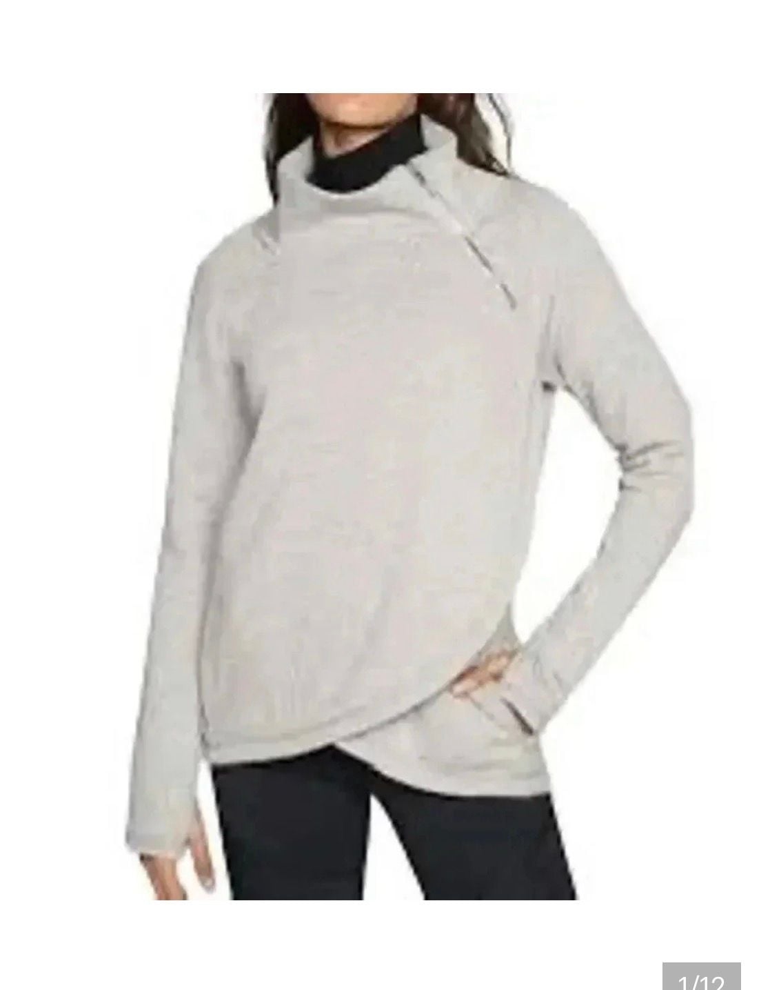 Athleta Cozy Karma Asymmetrical Pullover Sweatshirt Gray XS 2