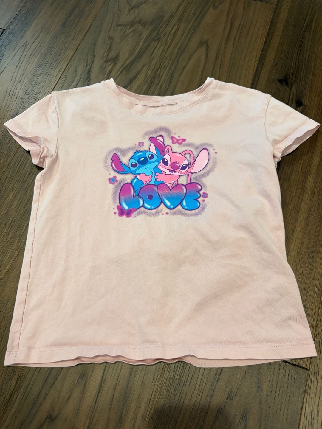 Old Navy Disney Stitch and Angel Airbrush Graphic T-Shirt Size 6-7 Light Pink 1