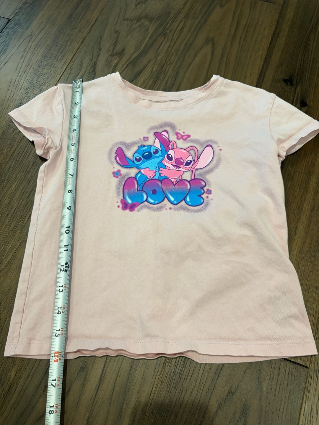 Old Navy Disney Stitch and Angel Airbrush Graphic T-Shirt Size 6-7 Light Pink 2