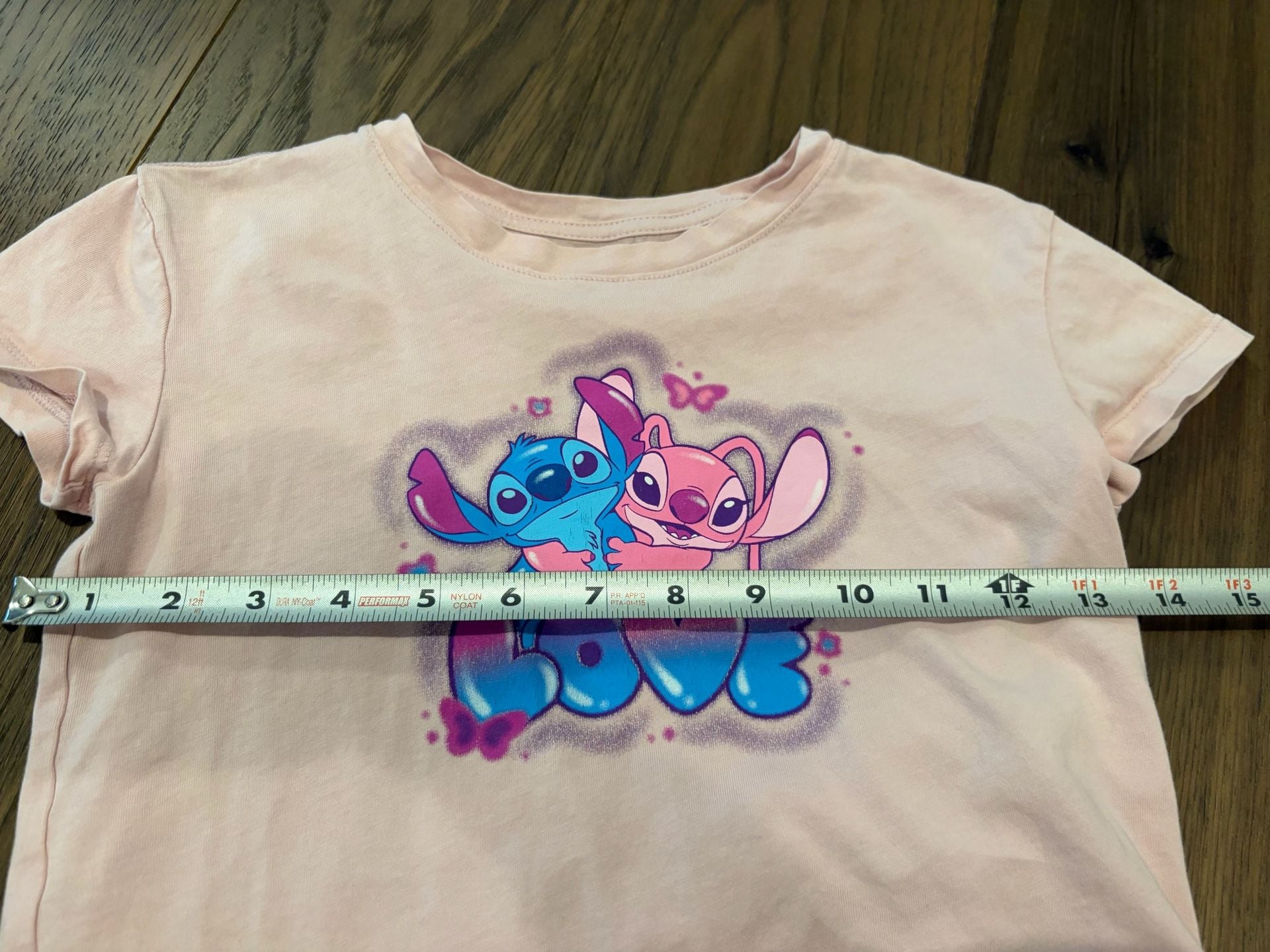 Old Navy Disney Stitch and Angel Airbrush Graphic T-Shirt Size 6-7 Light Pink 3