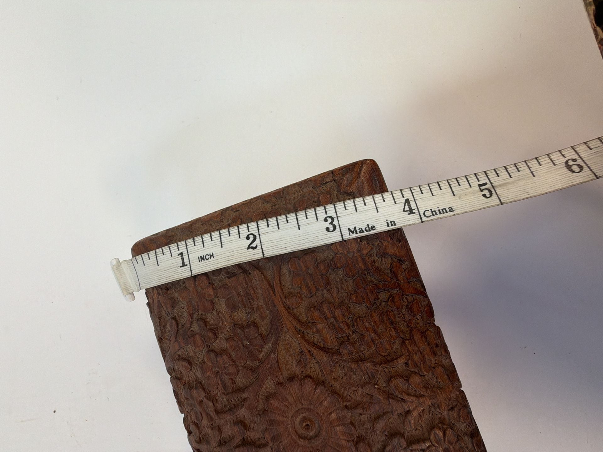 Hand Carved Wooden Floral Jewelry Box with Velvet Interior 7
