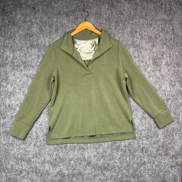 Tommy Bahama Green Johnny Collar Long Sleeve Pullover Top Size M