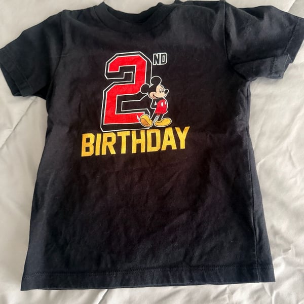 Port & Company Disney Mickey Mouse 2nd Birthday T-Shirt 3T Toddler Black Cotton