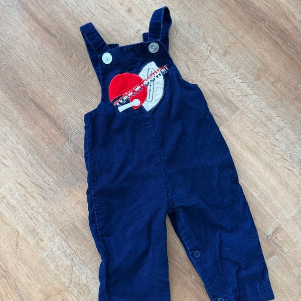 Vintage Boys Blue CorduroyFootball Overalls “Touch Down” size 12 months. 