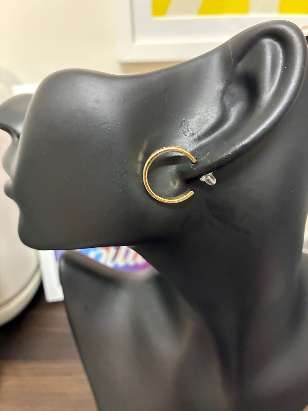 Gold Tone Hammered Pattern Small Hoop Earrings 3