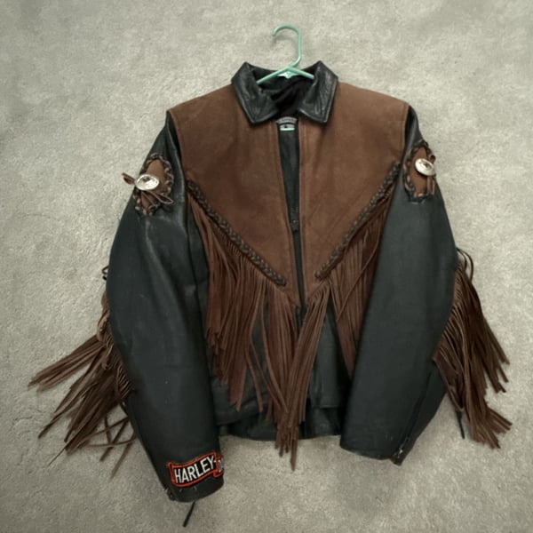 Shaf Leather Collection Women's Fringe Leather Jacket Size Large Black/Brown