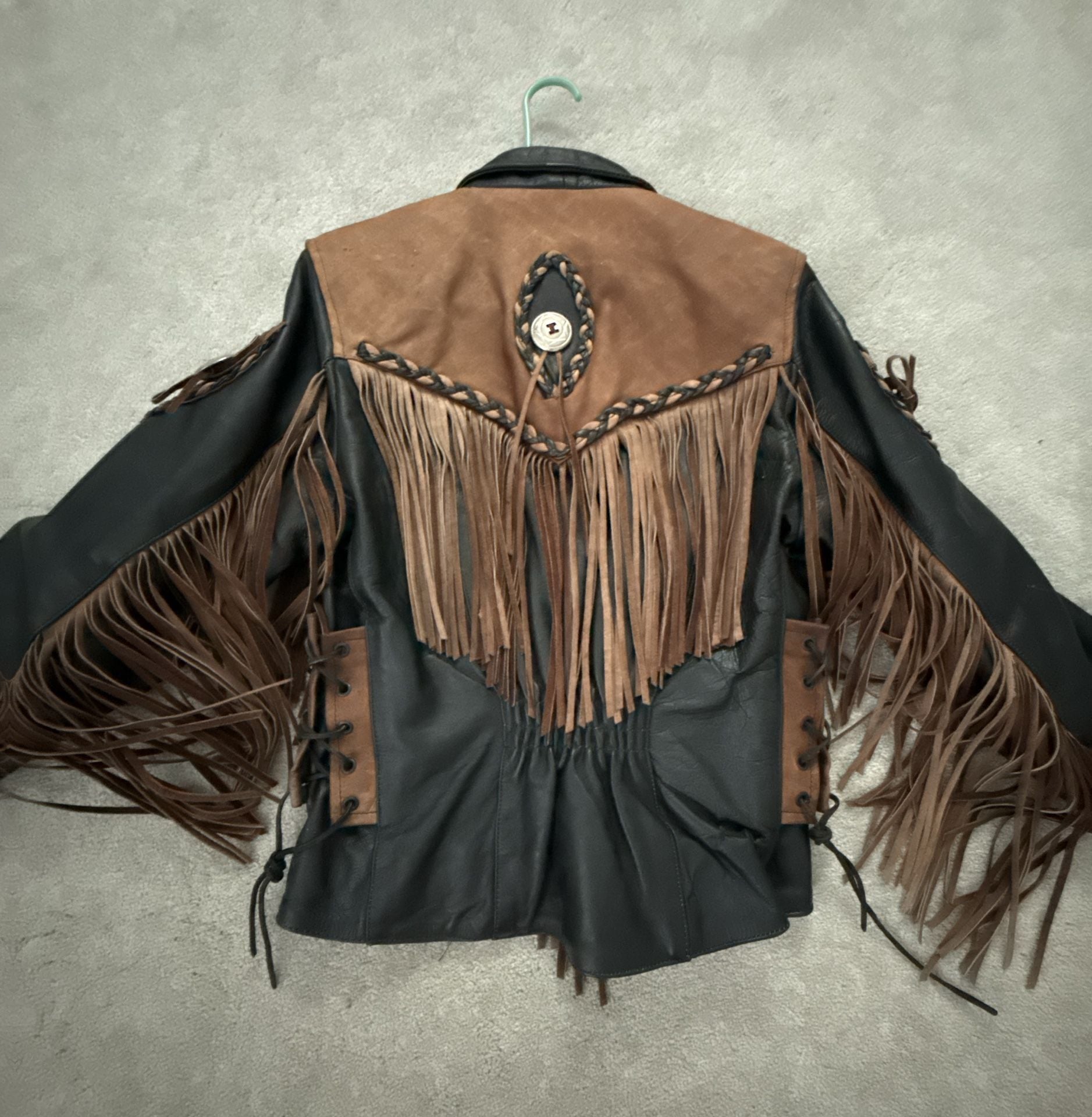 Shaf Leather Collection Women's Fringe Leather Jacket Size Large Black/Brown 4