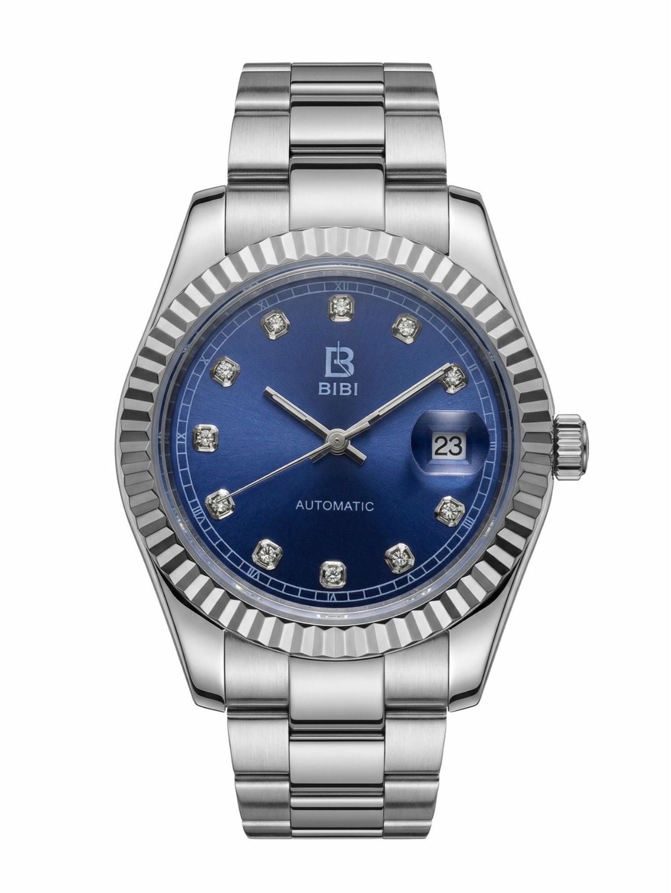Bibi Automatic Luxury Wristwatch Blue Dial Diamond Accent Stainless Steel Band 3