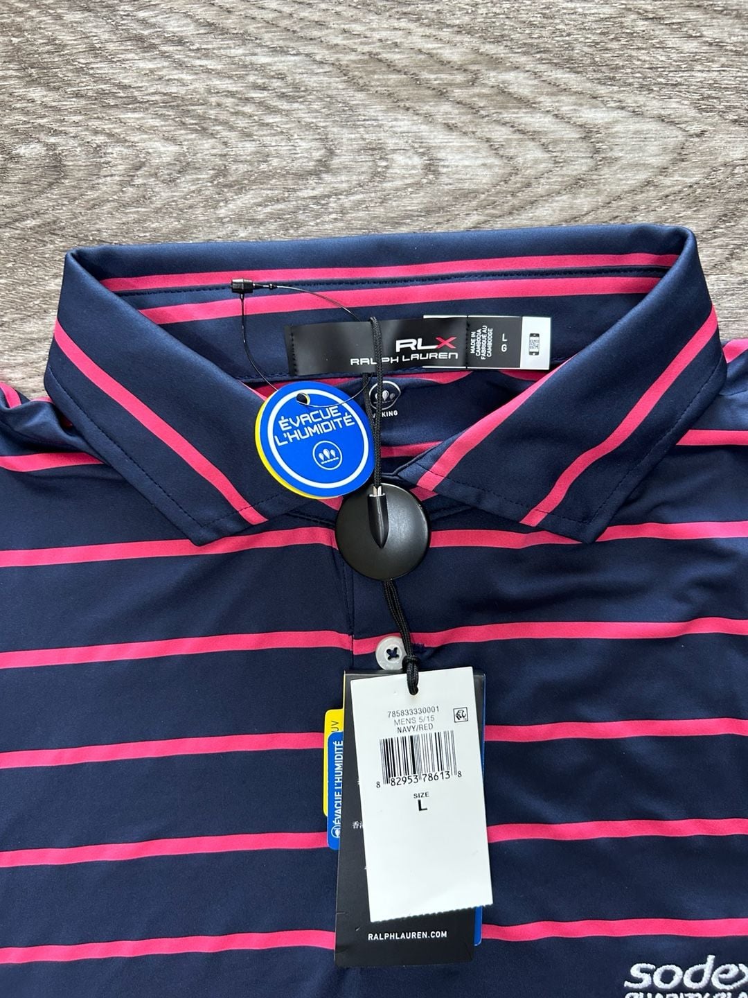 RLX Ralph Lauren Pink Navy Striped Short Sleeve Wicking Golf Polo Men’s L NWT 4