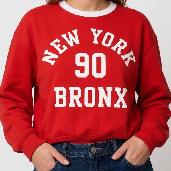 Zara New York NY Bronx Red crewneck ringer sweatshirt Size L Oversized fit