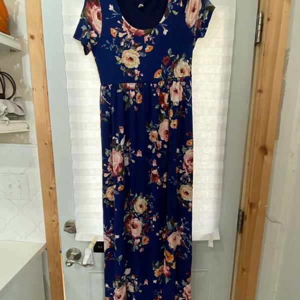 PinkBlush Floral Maxi Dress Blue Short Sleeve