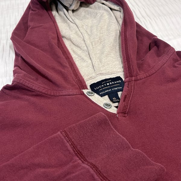 Lucky Brand Saturday Stretch Henley Hoodie Size XL Burgundy
