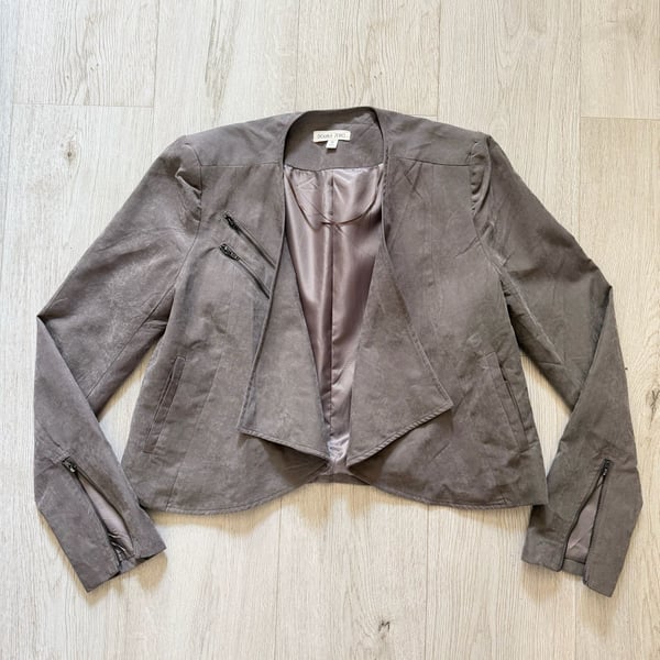Double Zero Faux Suede Open Front Drape Jacket
