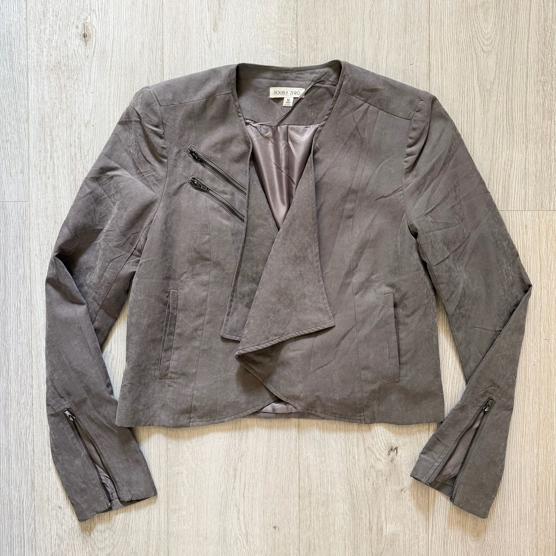 Double Zero Faux Suede Open Front Drape Jacket 3