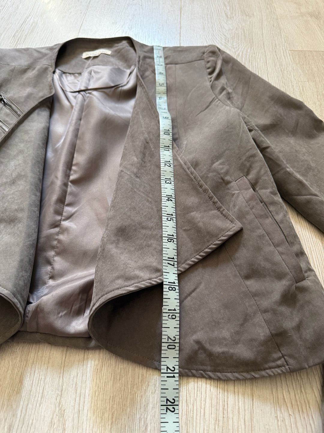 Double Zero Faux Suede Open Front Drape Jacket 8