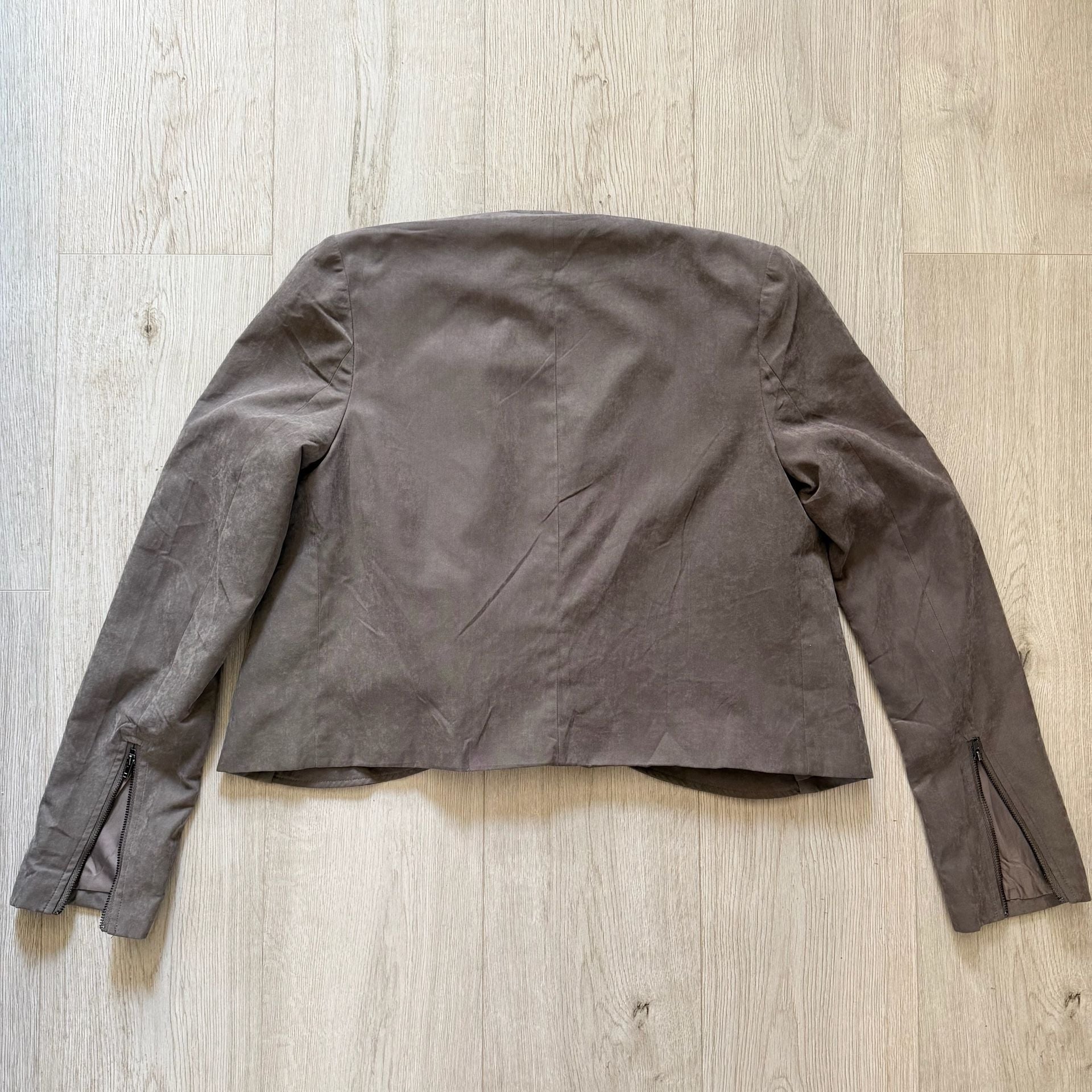 Double Zero Faux Suede Open Front Drape Jacket 9