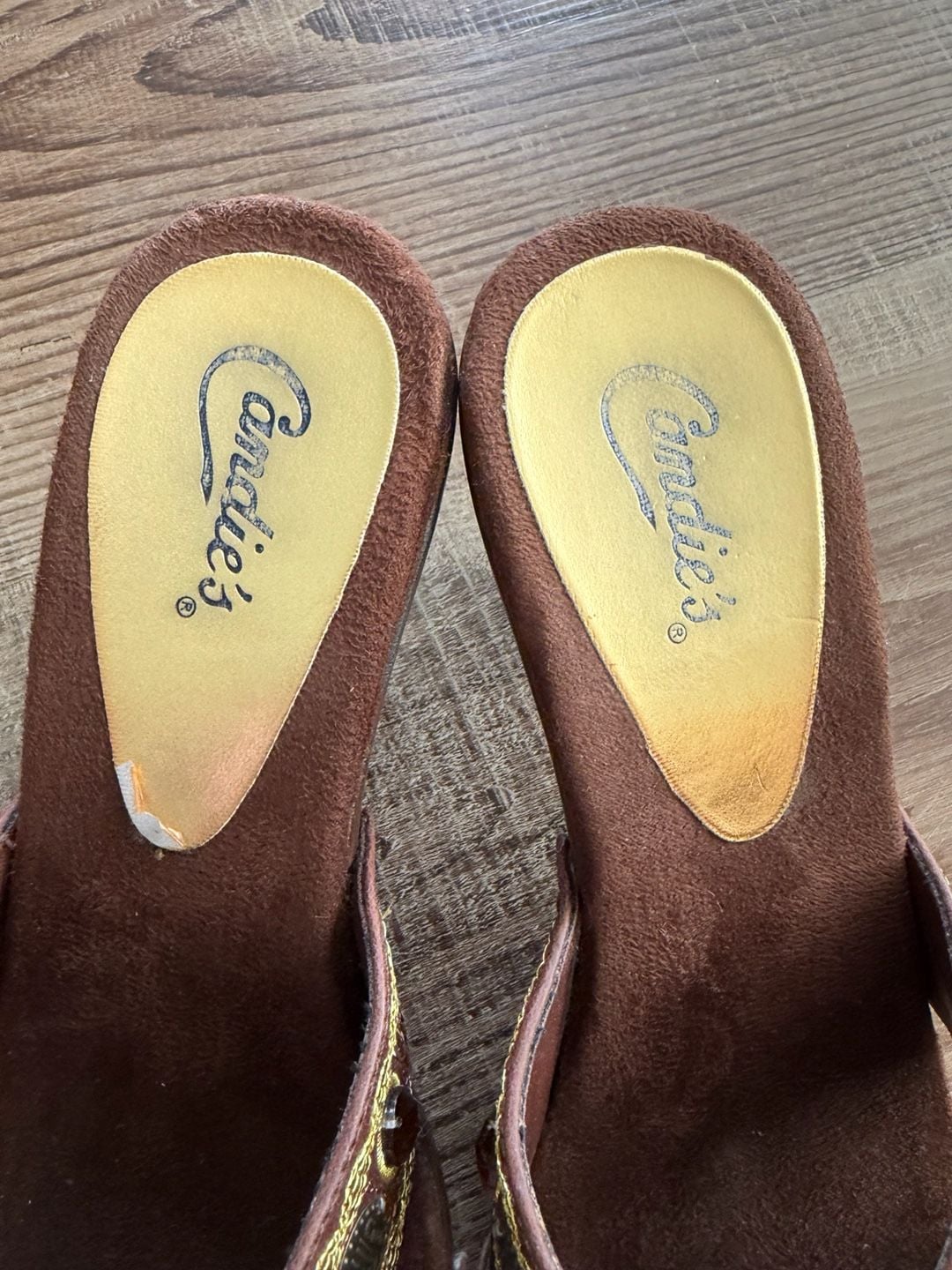 Vintage Candie's Brown Embroidered Jewel Sexy Heels Mules Size 8B 3