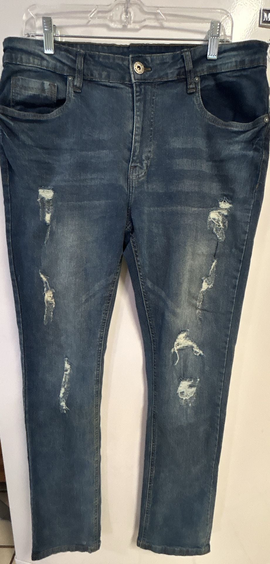 Six Lincoln Slim Fit Distressed Ripped Denim Jeans Size 34x32 Blue (321) 2