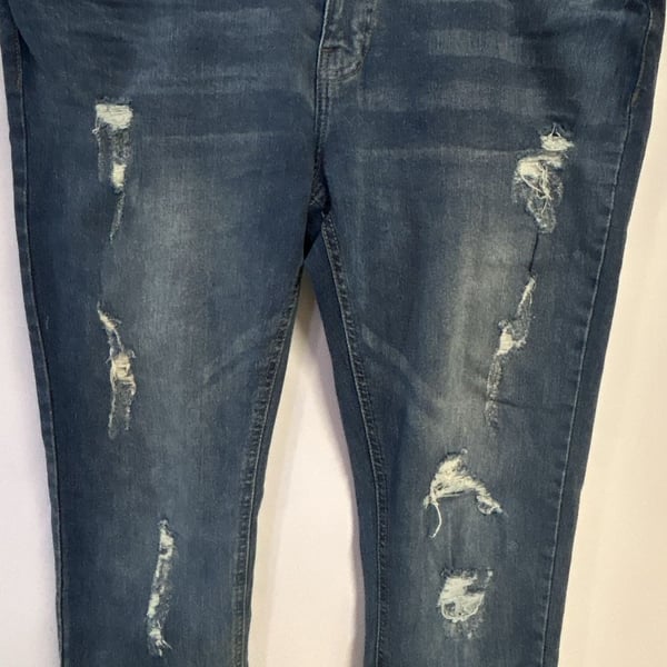 Six Lincoln Slim Fit Distressed Ripped Denim Jeans Size 34x32 Blue (321)