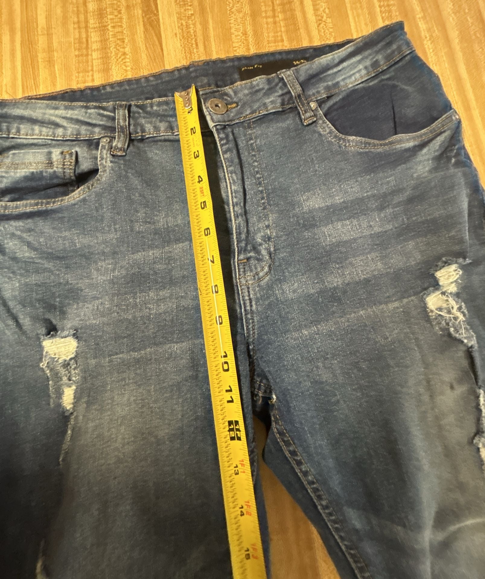 Six Lincoln Slim Fit Distressed Ripped Denim Jeans Size 34x32 Blue (321) 5
