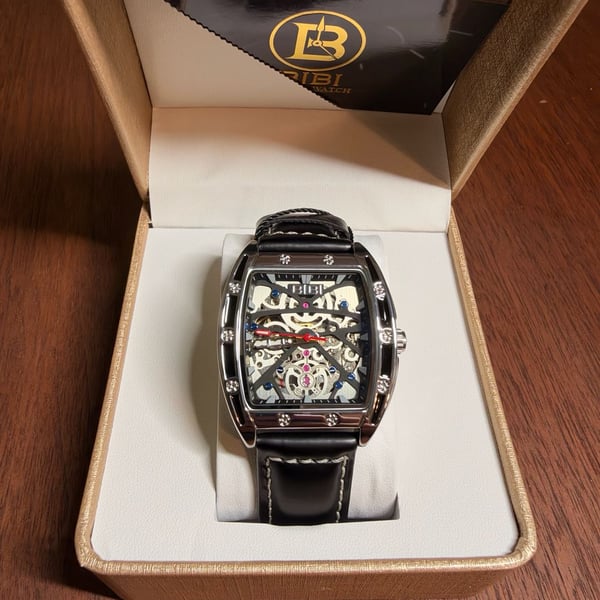 BIBI Skeleton Automatic Mechanical Wrist Watch Leather Band