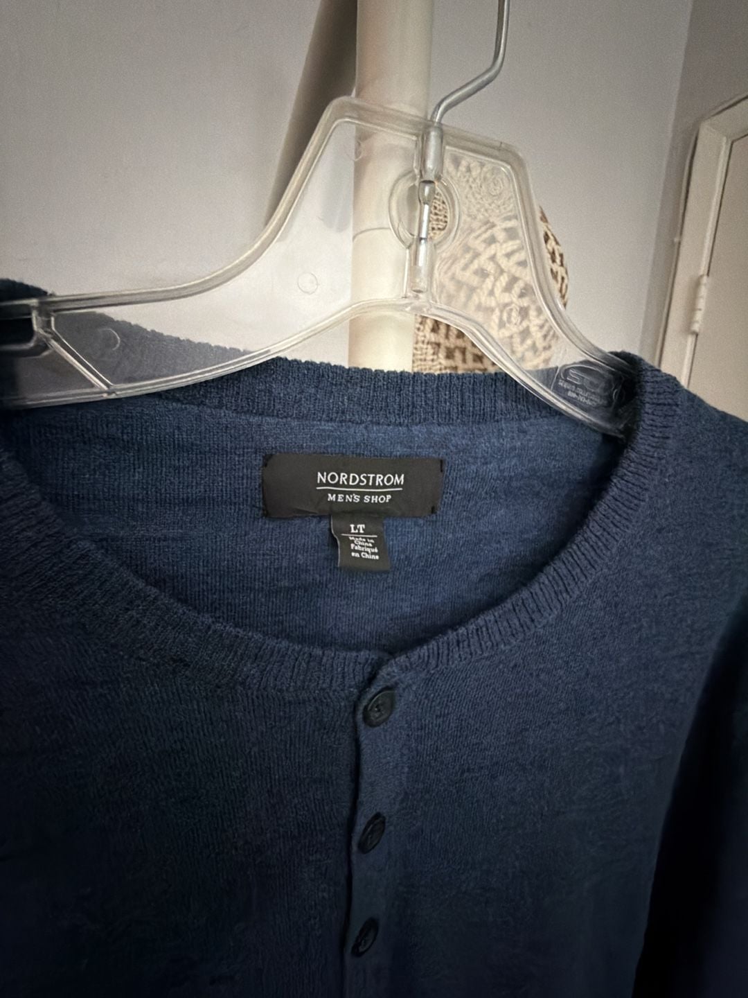 Nordstrom Men's Shop Long Sleeve Waffle Knit Henley Shirt Size LT Blue 3