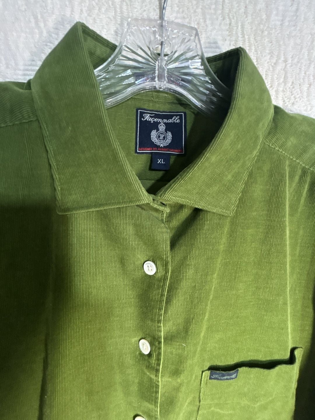 Facomnoble Green Corduroy Long Sleeve Button Down Shirt Size XL (322) 3