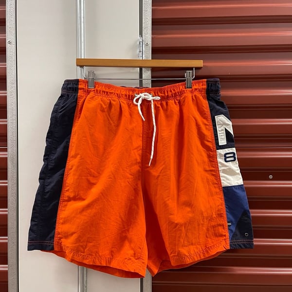 Y2K Nautica Orange Blue 83 Colorblock Swim Trunks XL