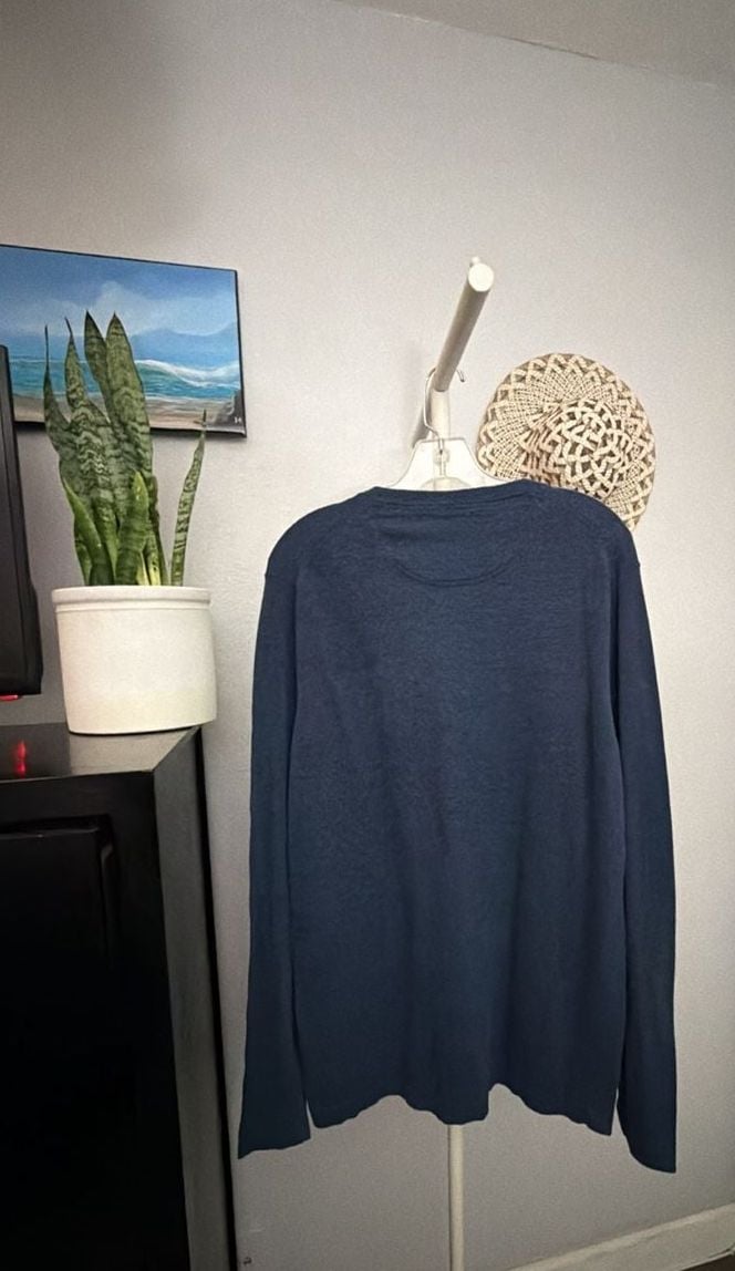 Nordstrom Men's Shop Long Sleeve Waffle Knit Henley Shirt Size LT Blue 4