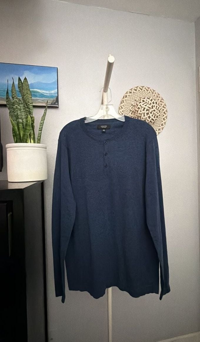 Nordstrom Men's Shop Long Sleeve Waffle Knit Henley Shirt Size LT Blue 2