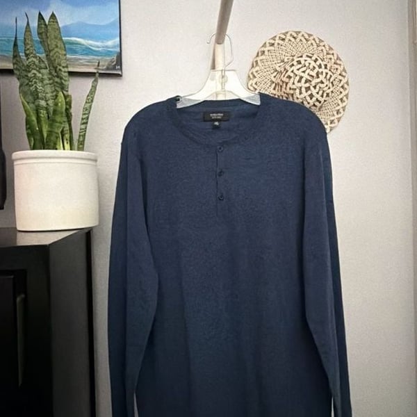 Nordstrom Men's Shop Long Sleeve Waffle Knit Henley Shirt Size LT Blue