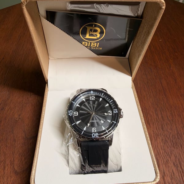 BIBI Automatic Watch Black Dial Rubber Strap